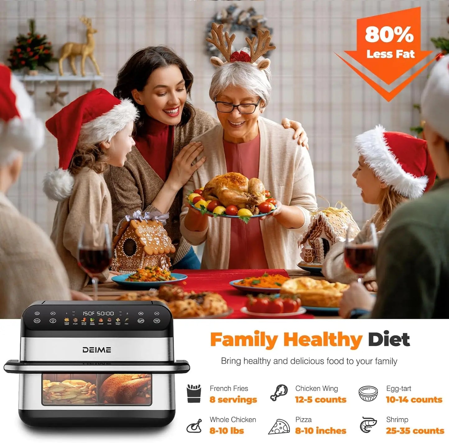 Air Fryer 10.6 QT Oilless 1800W Large Capacity Oven with 8 Presets Healthy Cooker for Families