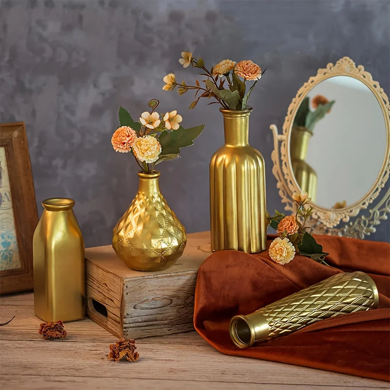Function Cylindrical Gold Glass Vase Centerpiece Decor