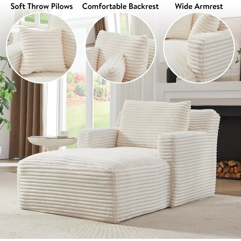 Chaise Lounge Chair Indoor, Upholstered Corduroy Single Lounge Sofa Couch, Comfy Reading Recliner Sleeper Sofa Chair Bed with A