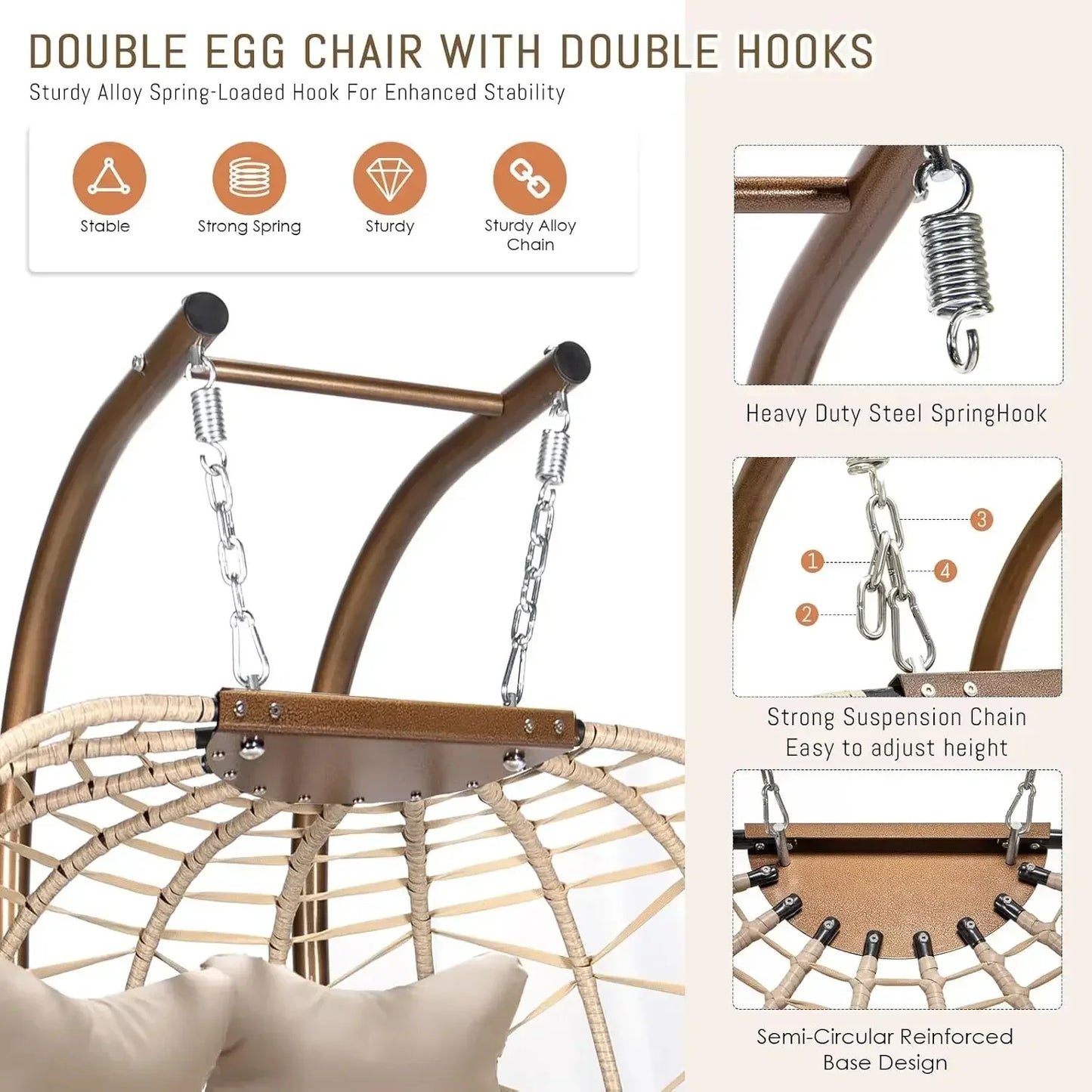 XMSJ Luxury Wicker Hanging Egg Chair With Stand And Cushion