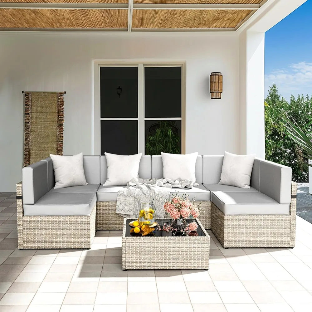 Angduo 7 Piece Modular Outdoor Sectional Set for Patio