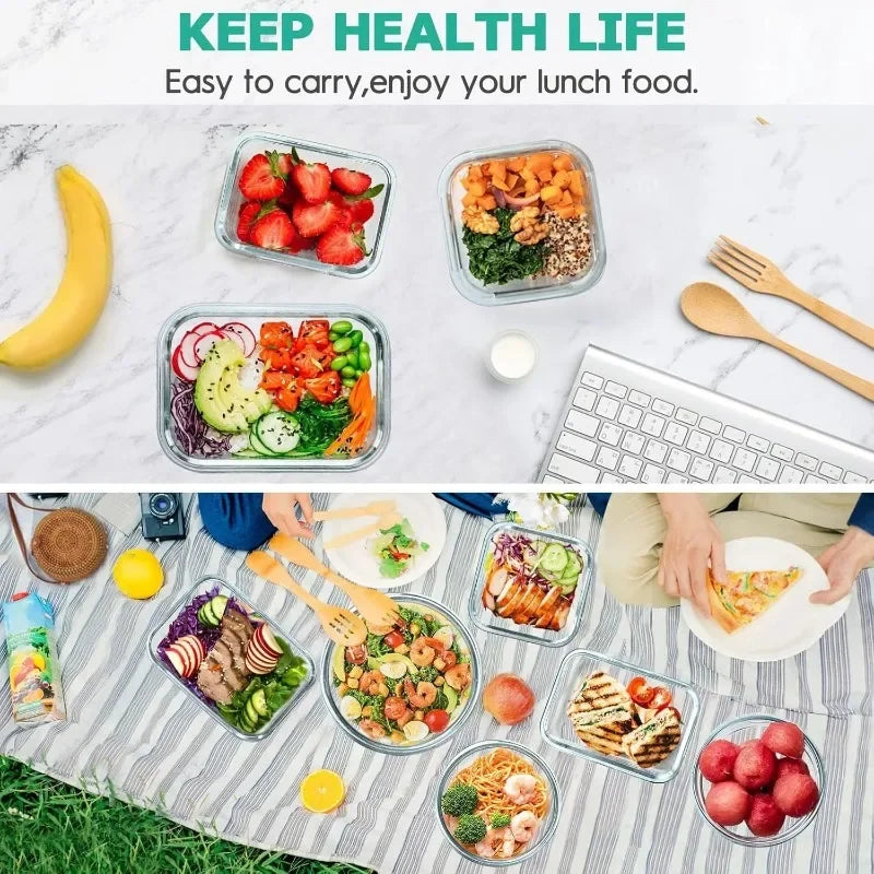Glass Food Storage Containers with Lids Set, Airtight Meal Prep Containers