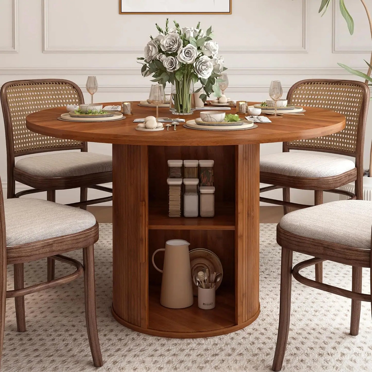 XMSJHign-concerned Round Dining Table For Four With Storage