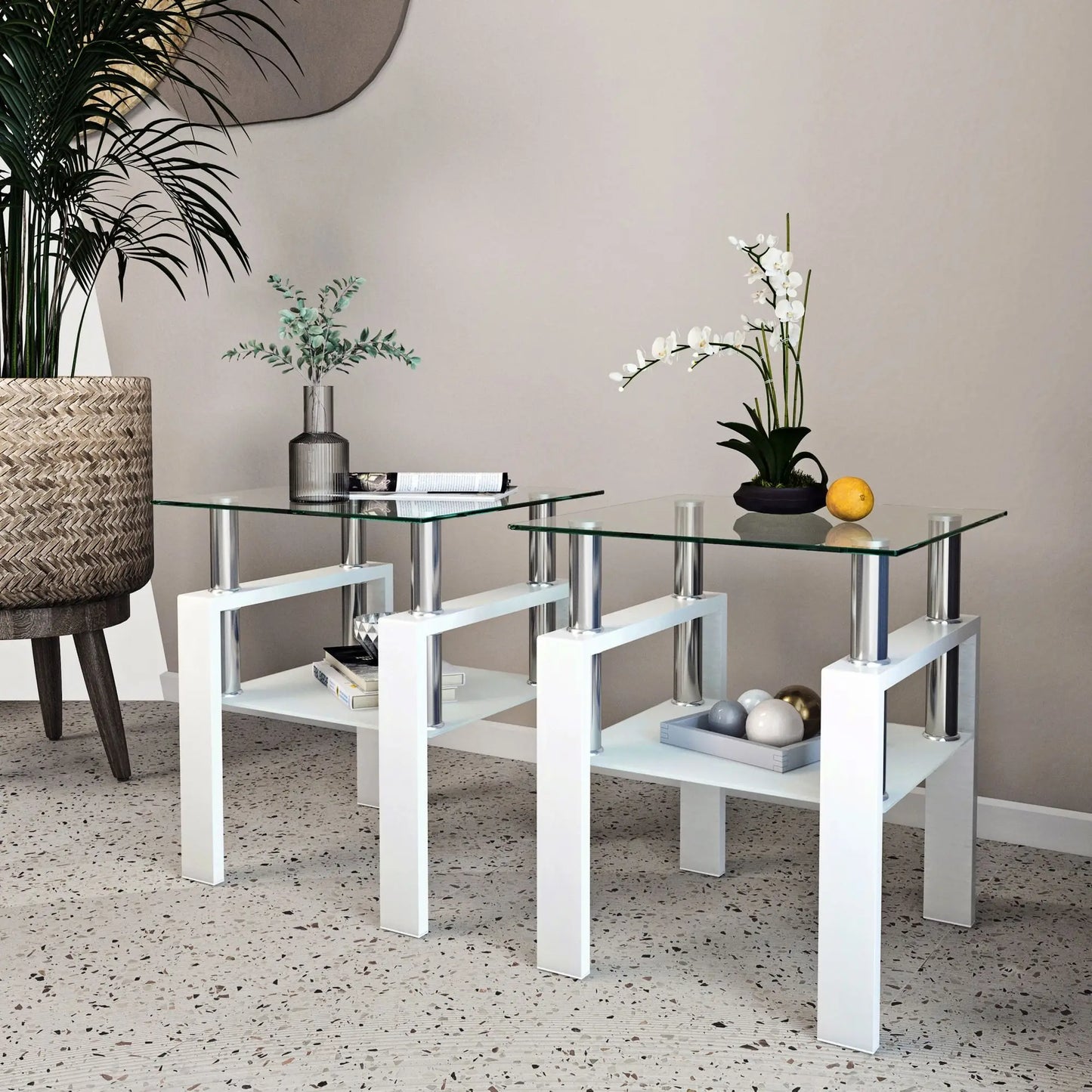 Folded Modern Tempered Glass Coffee Table Two Piece Set