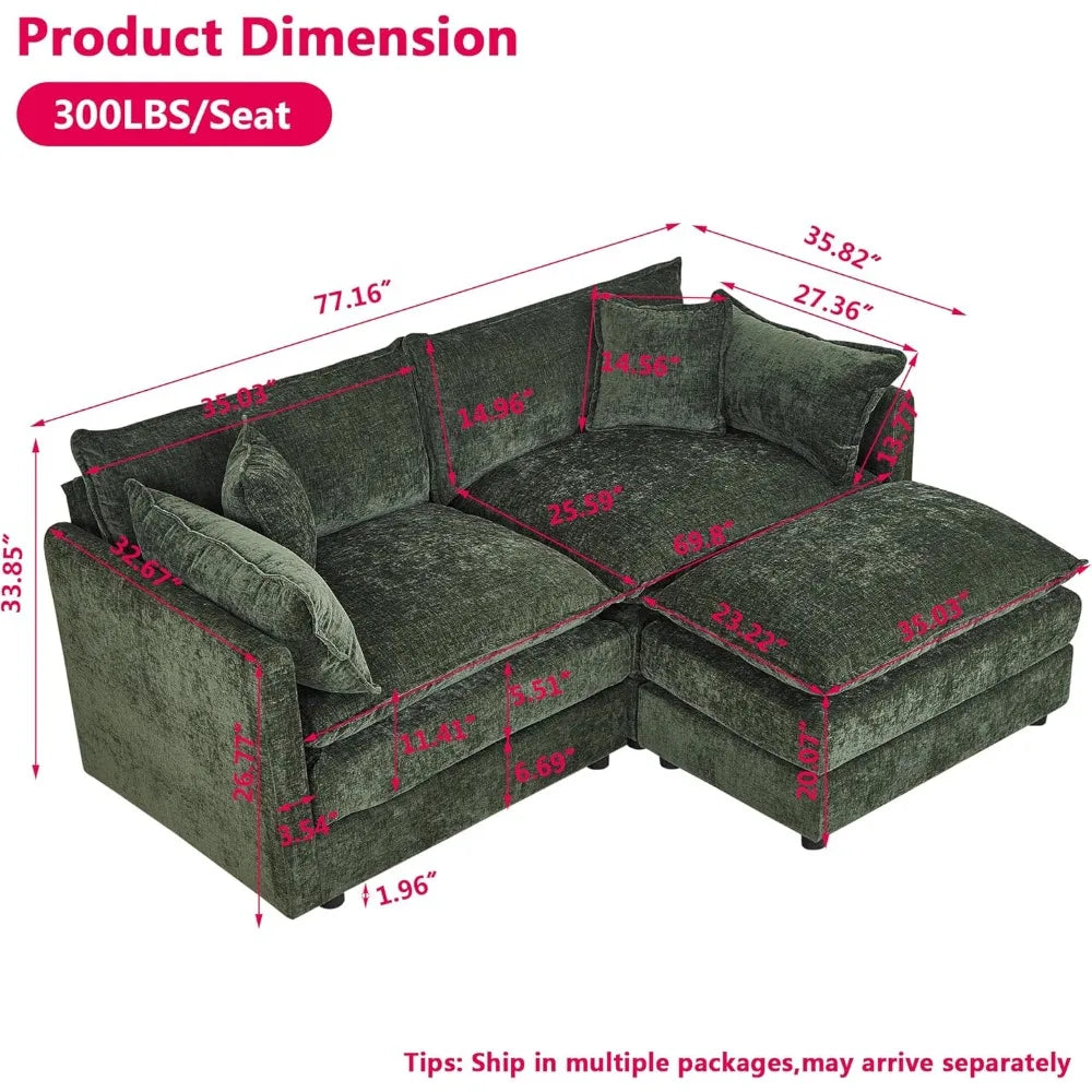 Modular Sectional Sofa Modern Convertible Loveseat Couch 77.16 Inch Deep 2-Seater Comfy Chenille Cloud Sofa