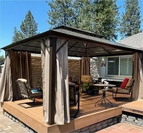 XMSJ Hardtop Gazebo Aluminum Frame With Curtains Netting