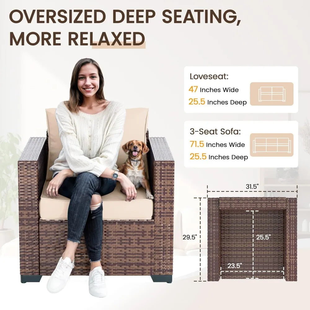 Outdoor Patio Furniture Set 5 Piece Patio Conversation Set with Storage Table Wide Armrest Sectional Sofa Waterproof Cover