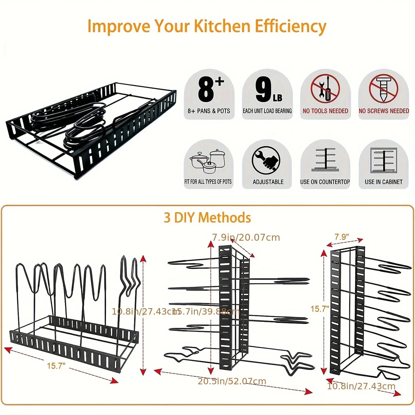 2 Pack Pot Rack Organizers for Kitchen Storage Rack