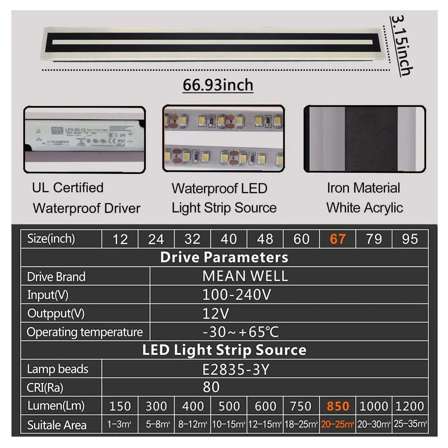 Outdoor Long Strip Modern LED Wall Lighting Fixture Lamps