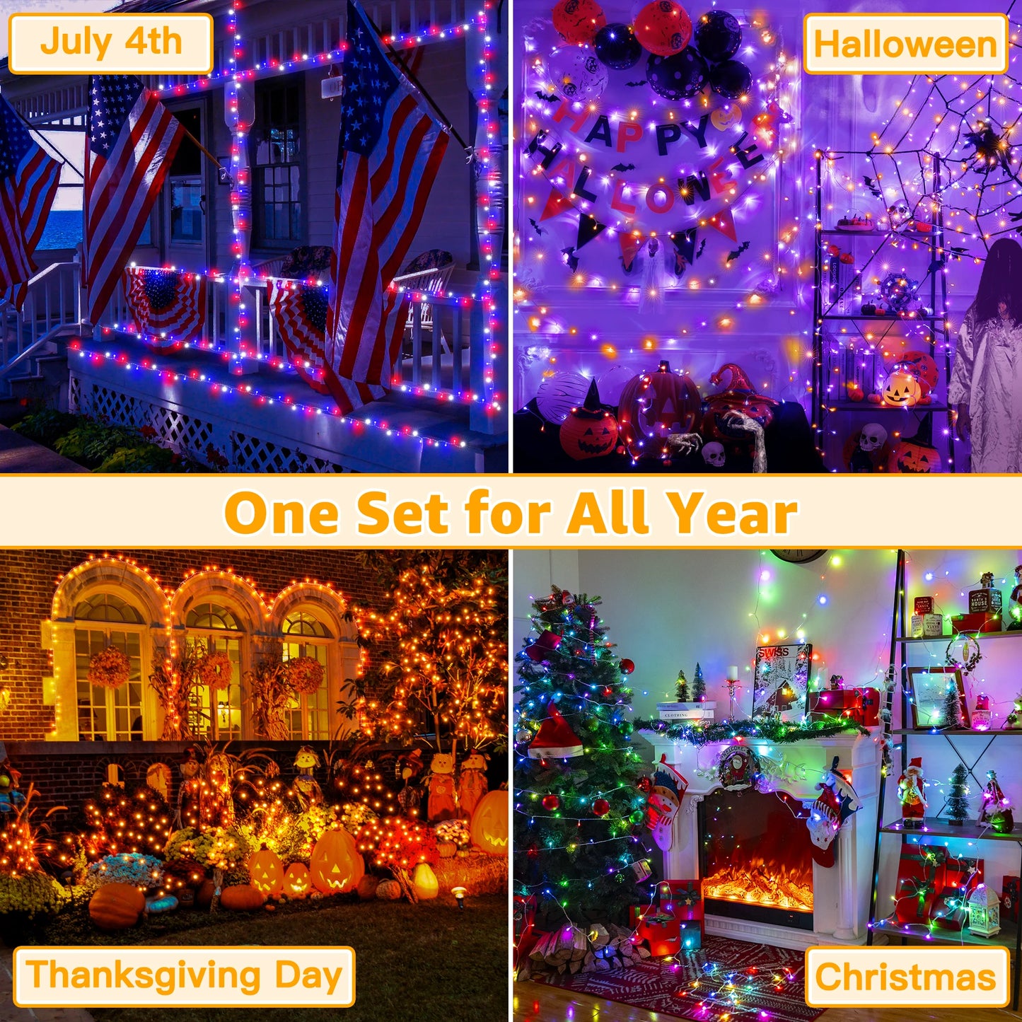 Ollny Independence Day Lights 200 LEDs Outdoor Decor