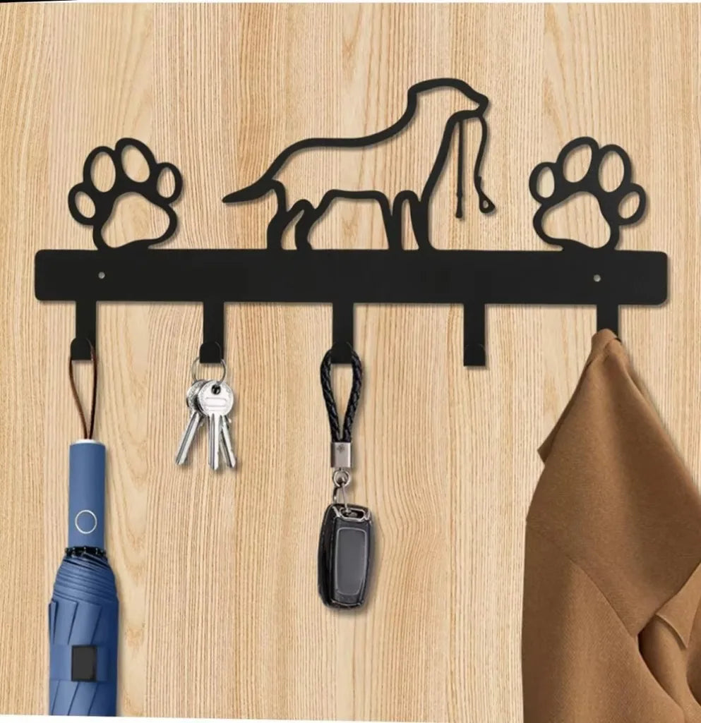 Metal Paw Pet Dog Hanger with Five Hooks Wall Rack Organizer for Coats Keys Leashes Towels and More Iron Art Home Storage Solution