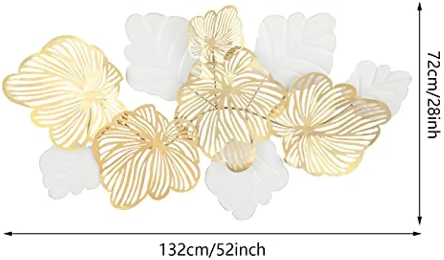 3D Metal Wall Decor Art Leaves Modern Home Sculptures Gold Flower Blooming