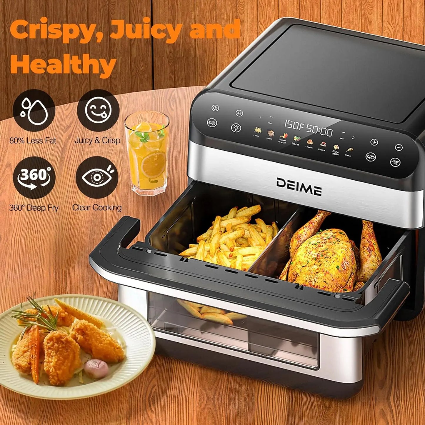 Air Fryer 10.6 QT Oilless 1800W Large Capacity Oven with 8 Presets Healthy Cooker for Families