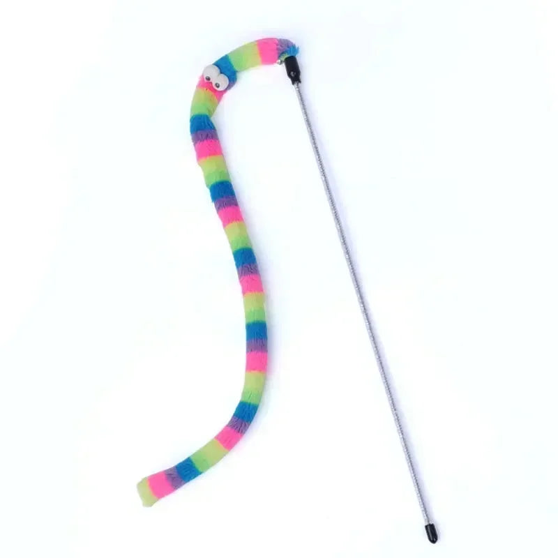 Pet Cat Toy Feather Teaser Wand Interactive Caterpillar Design Colorful Rod for Cats Accessories