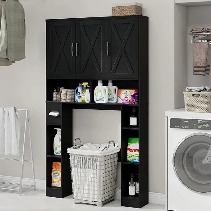 Farmhouse Over Toilet Storage Cabinet Barn Doors Organizer