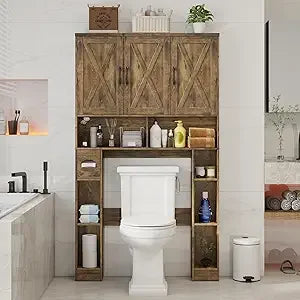 Farmhouse Over Toilet Storage Cabinet Barn Doors Organizer