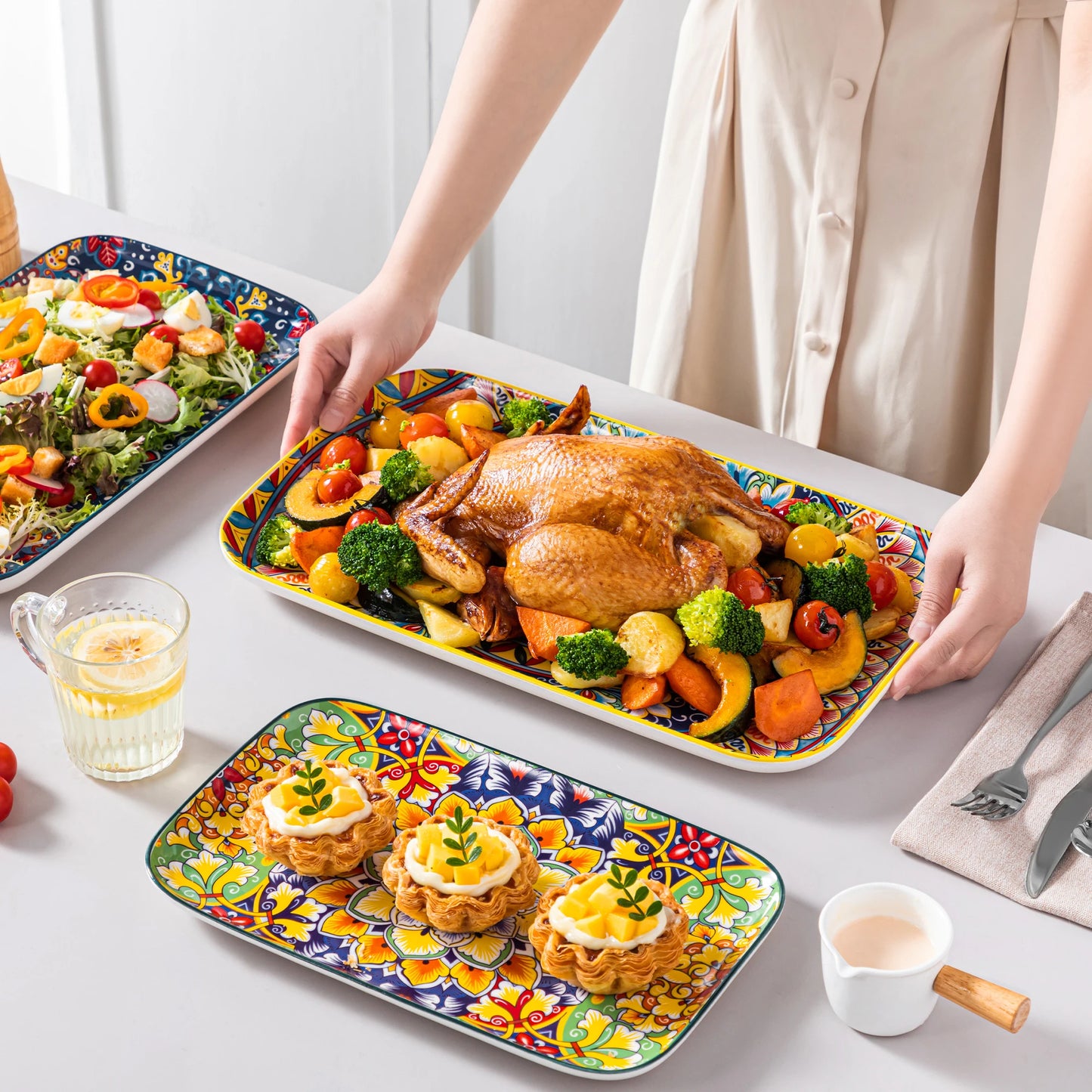 Malacasa Ceramic Rectangular Salad Plates Set For Cake