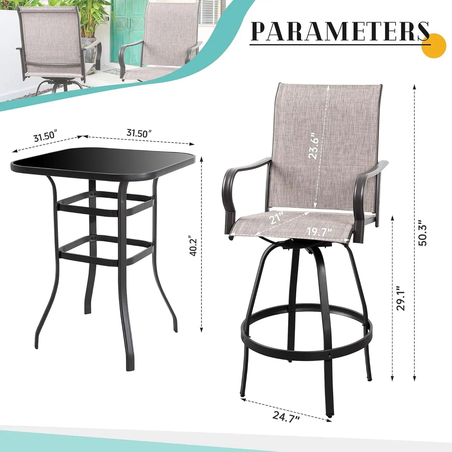 XMSJ Patio Swivel Bar Set All Weather Textilene Table