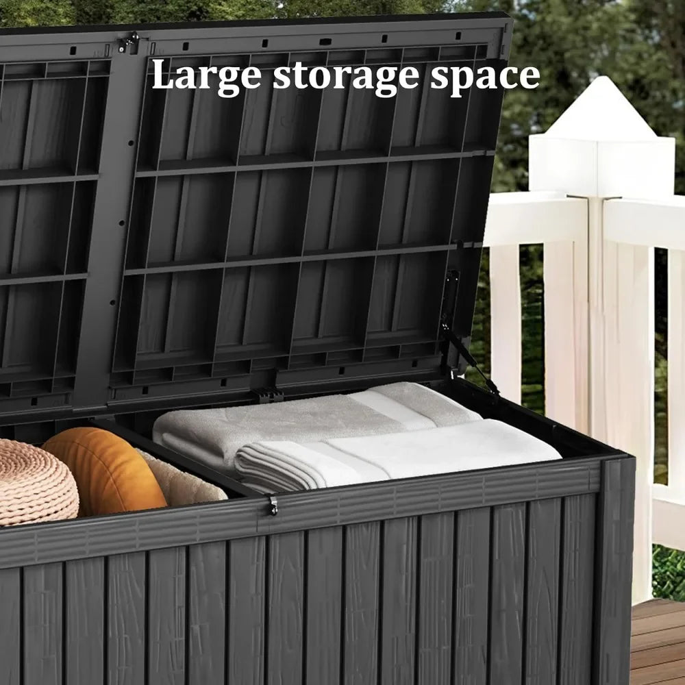 150 Gallon Lockable Resin Deck Box Waterproof and UV Resistant Outdoor Storage Box for Cushion Storage Black