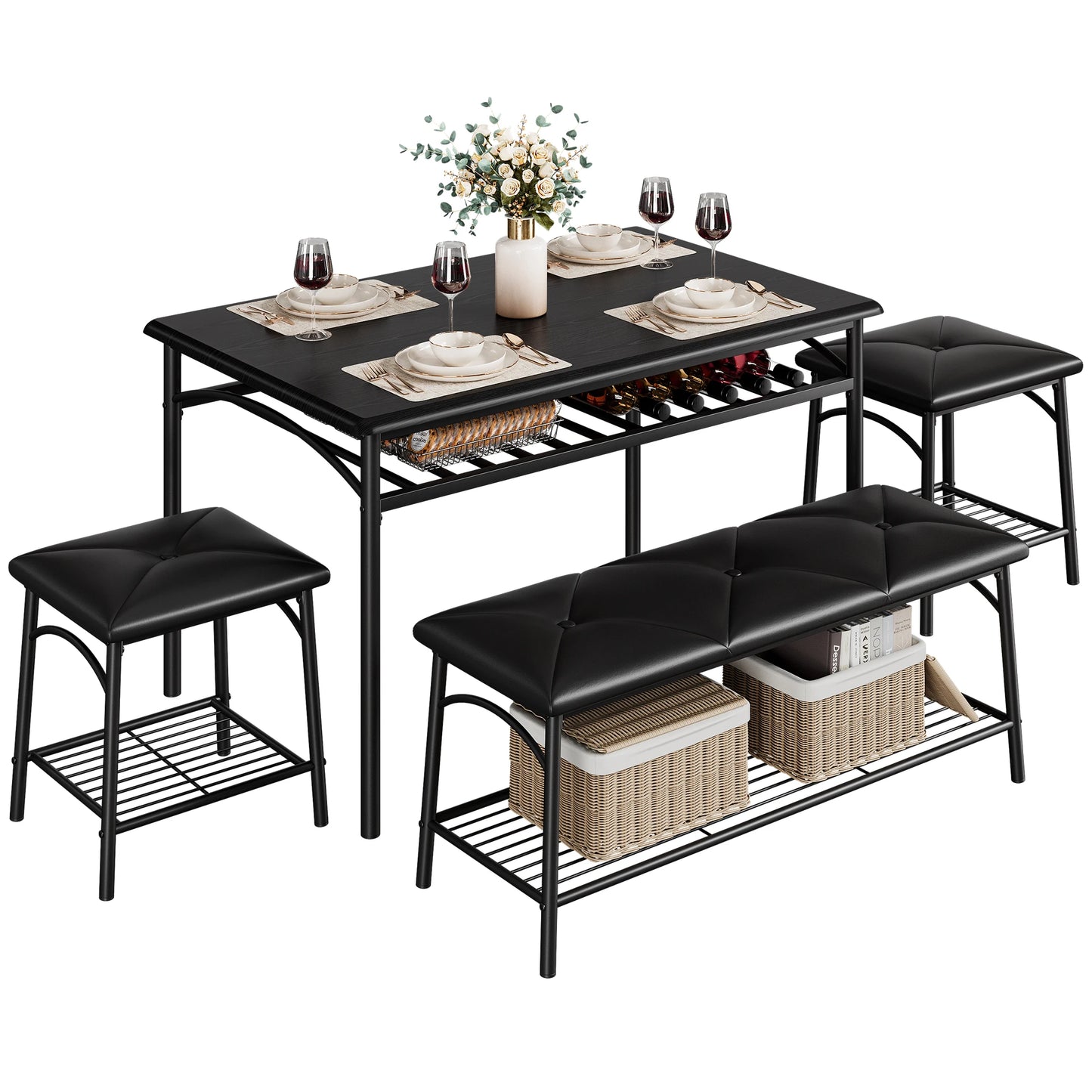 HobbyLane Dining Table Set For 4 With Upholstered Bench