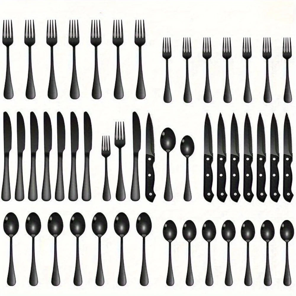 30 Piece Black Silverware Set With Steak Knives Food Grade Stainless Steel Flatware Tableware Cutlery Set