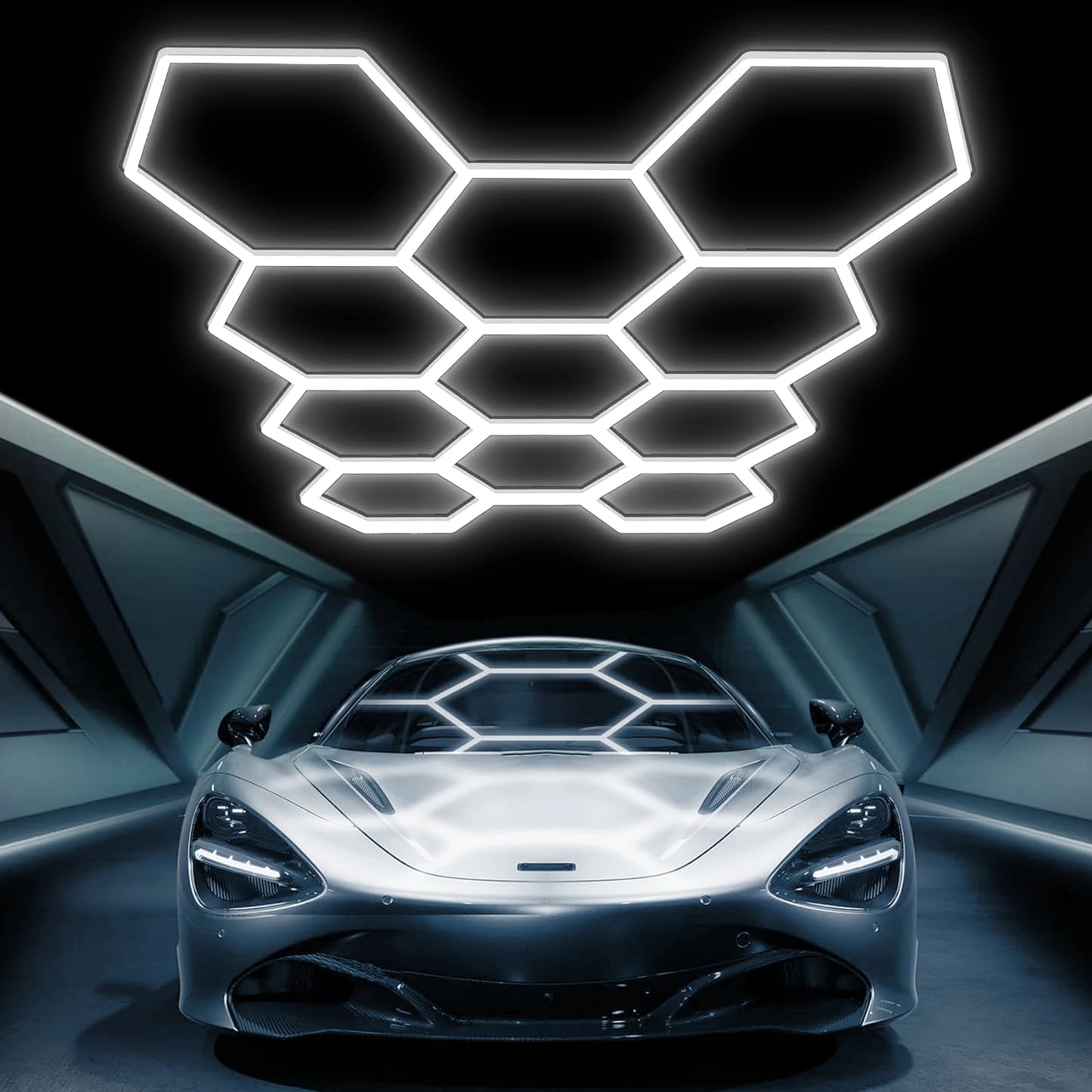 MIXJOY Hexagon LED Garage Lights 14-Grid Ceiling for Workshop