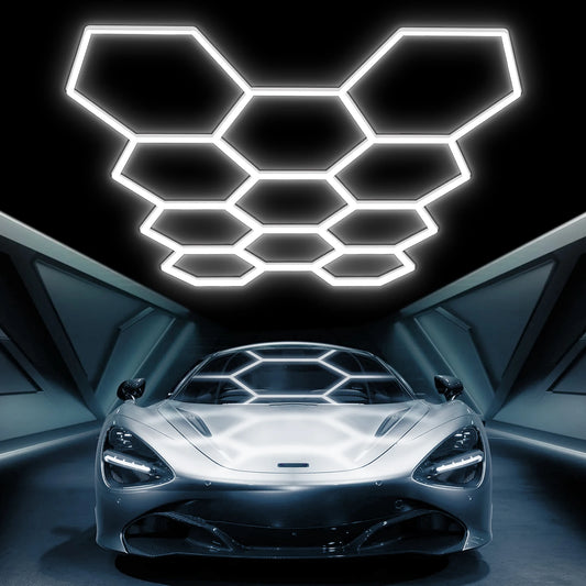 MIXJOY Hexagon LED Garage Lights 14-Grid Ceiling for Workshop