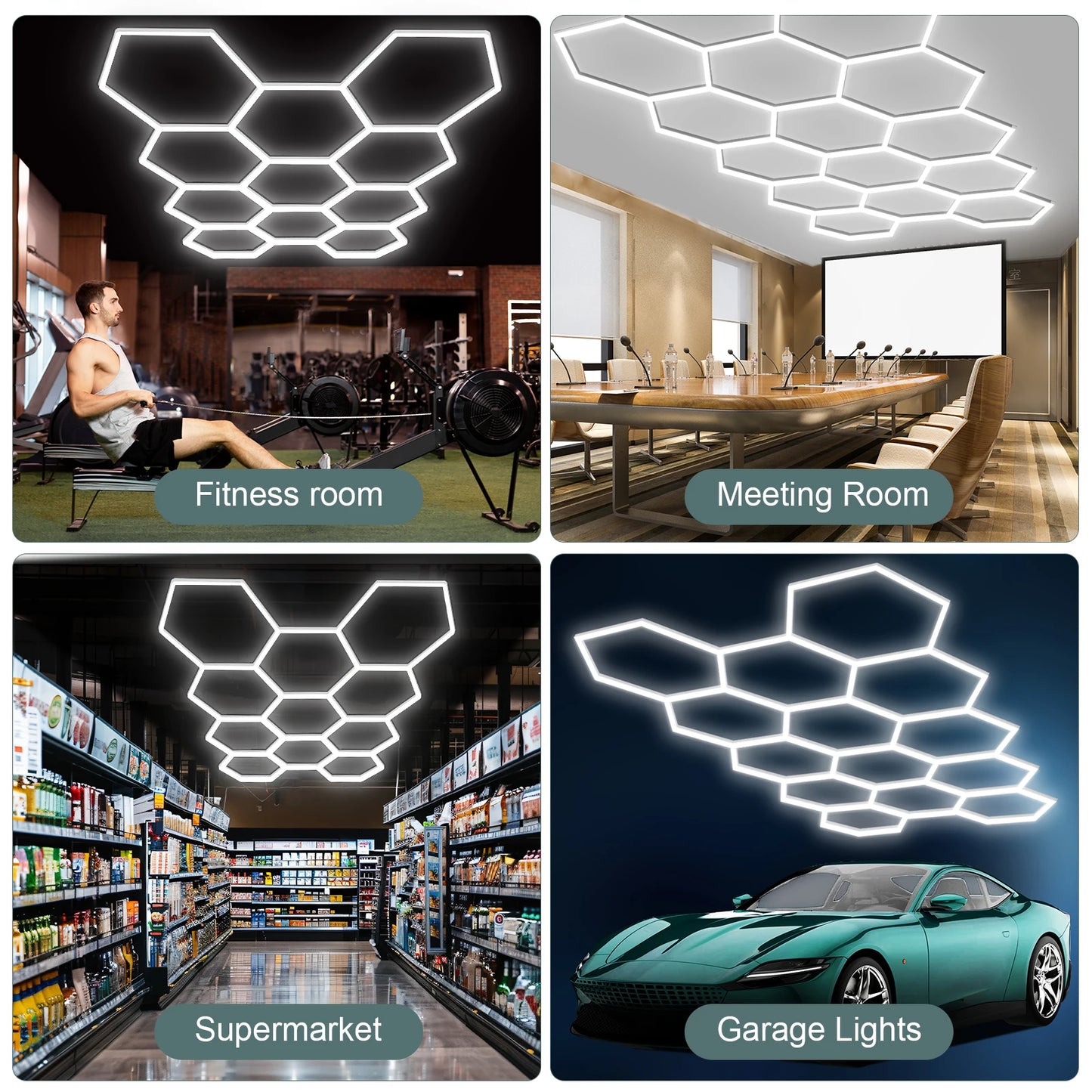 MIXJOY Hexagon LED Garage Lights 14-Grid Ceiling for Workshop