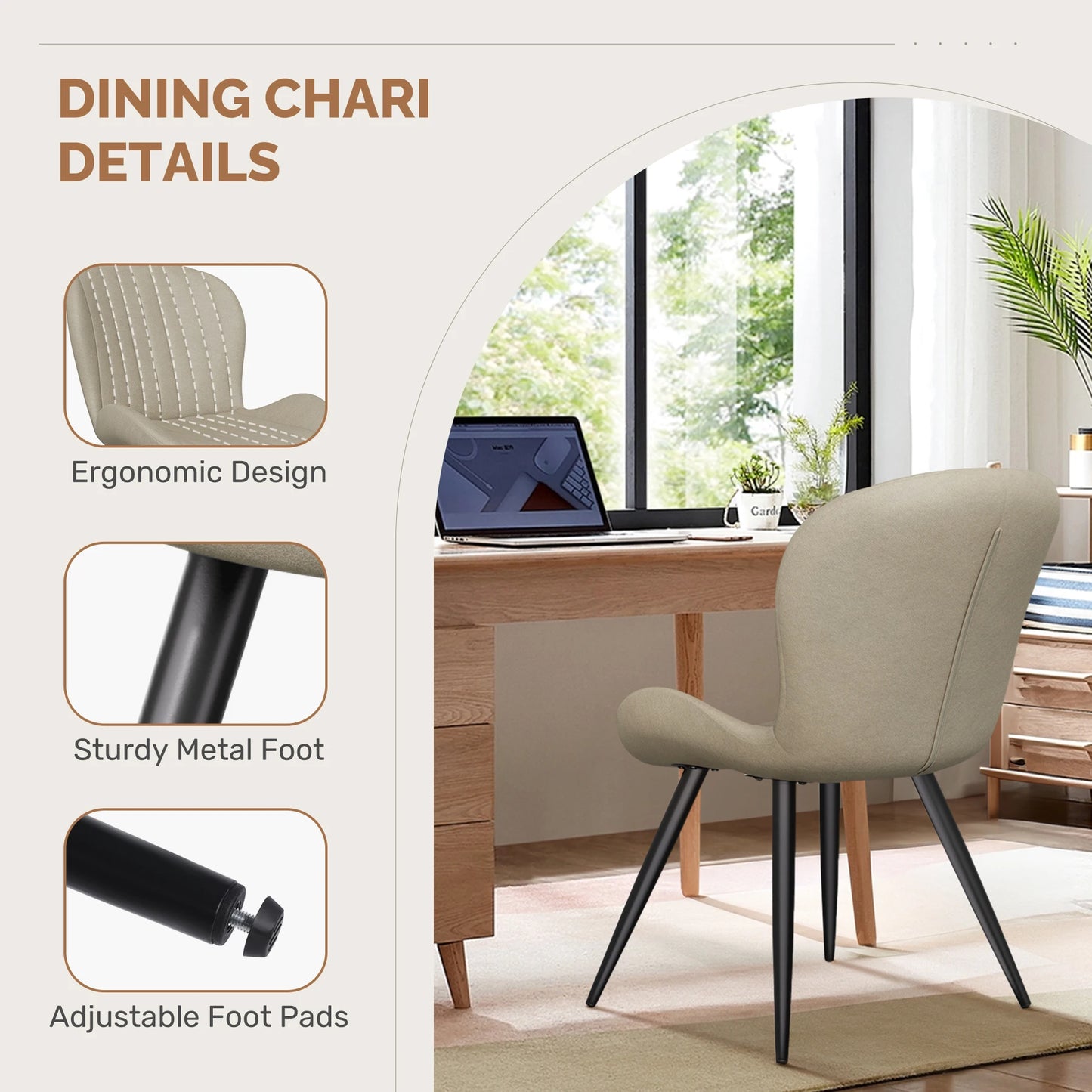 Nalupatio Dining Chair Set of 2 Modern Cushioned Backrest