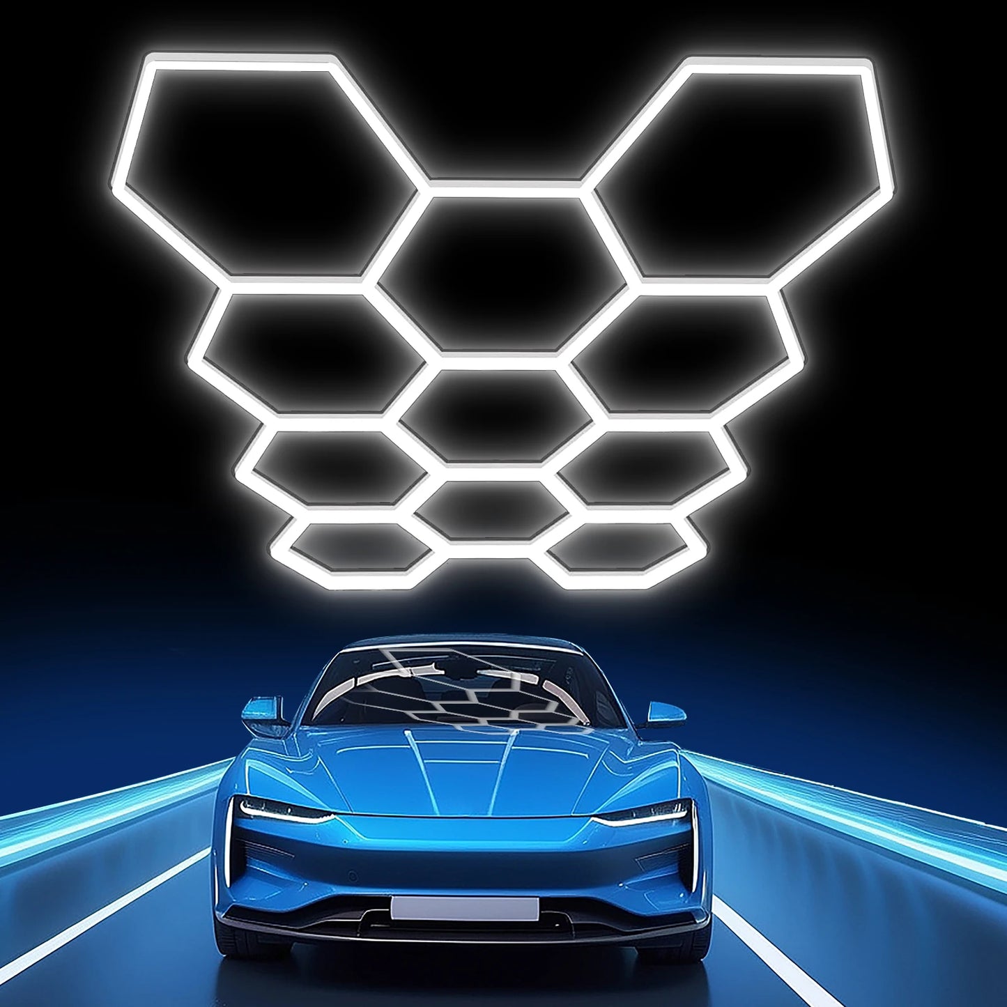 MIXJOY Hexagon LED Garage Lights 14-Grid Ceiling for Workshop