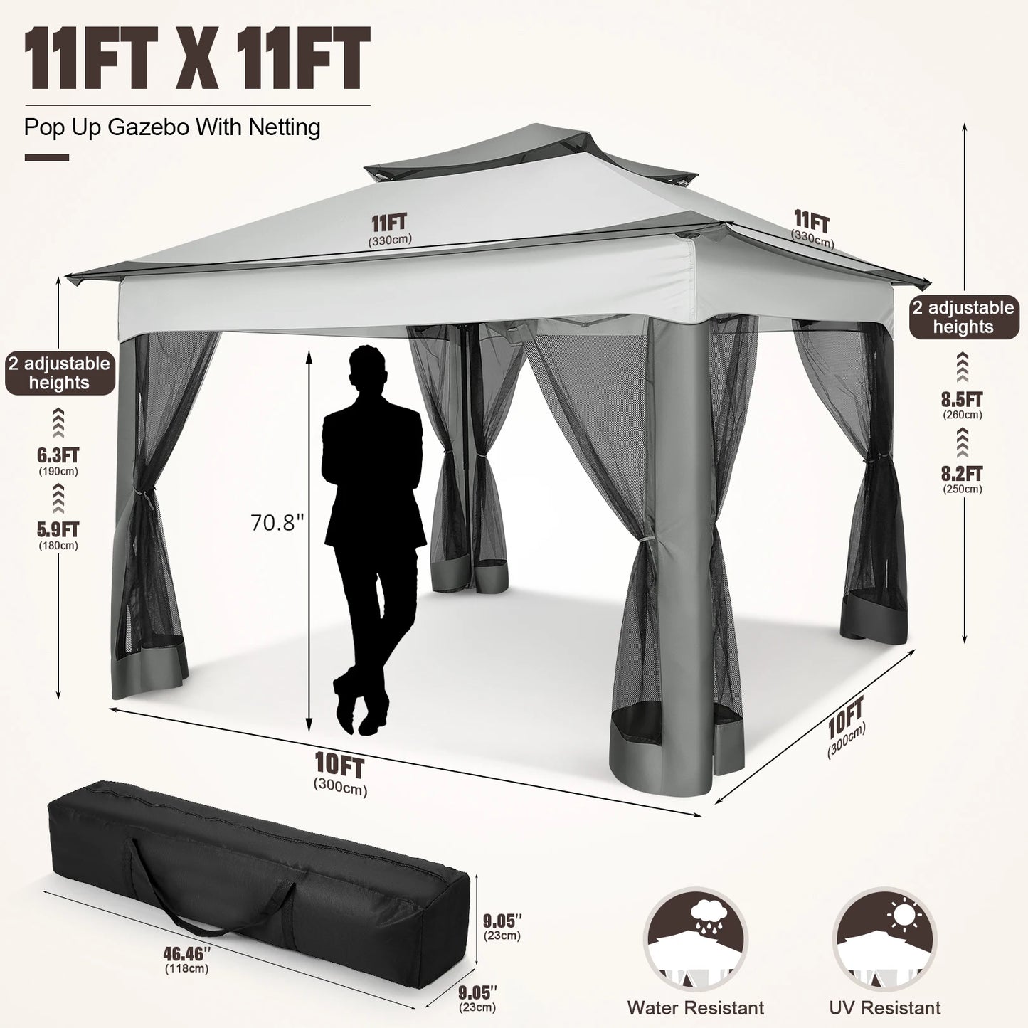TooluckCN Pop Up Gazebo With Mosquito Netting Canopy