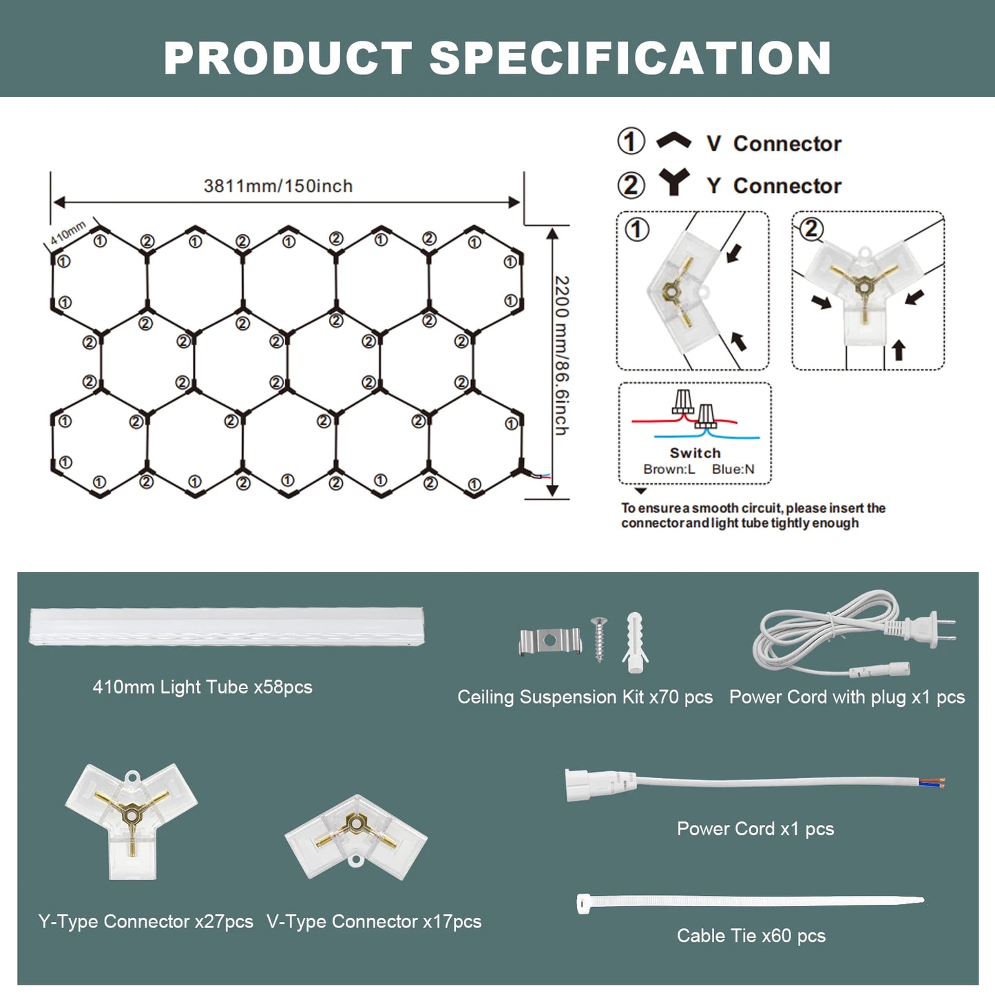 MIXJOY Hexagon LED Garage Lights 14-Grid Ceiling for Workshop