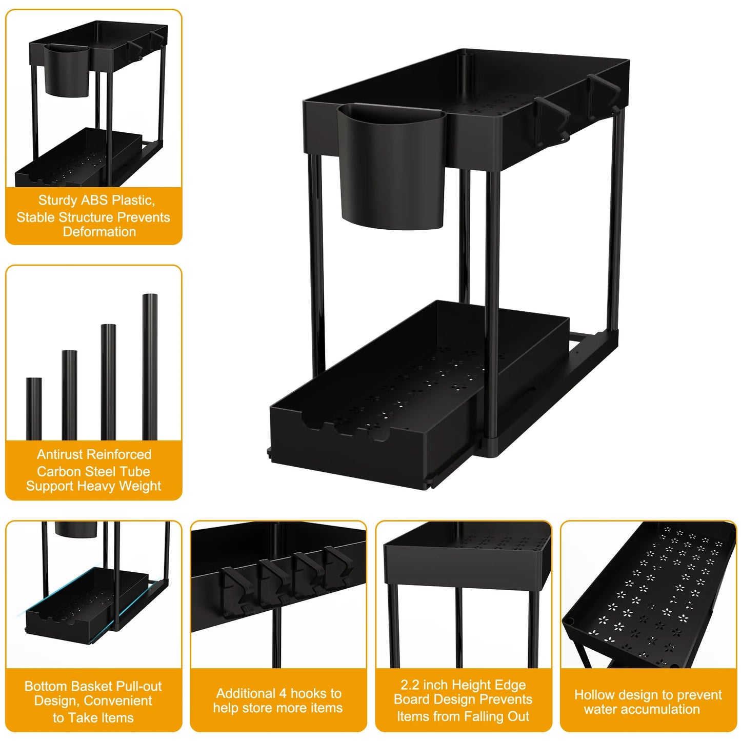 2Pcs 2-Tier Sliding Cabinet Organizer for Kitchen and Bathroom
