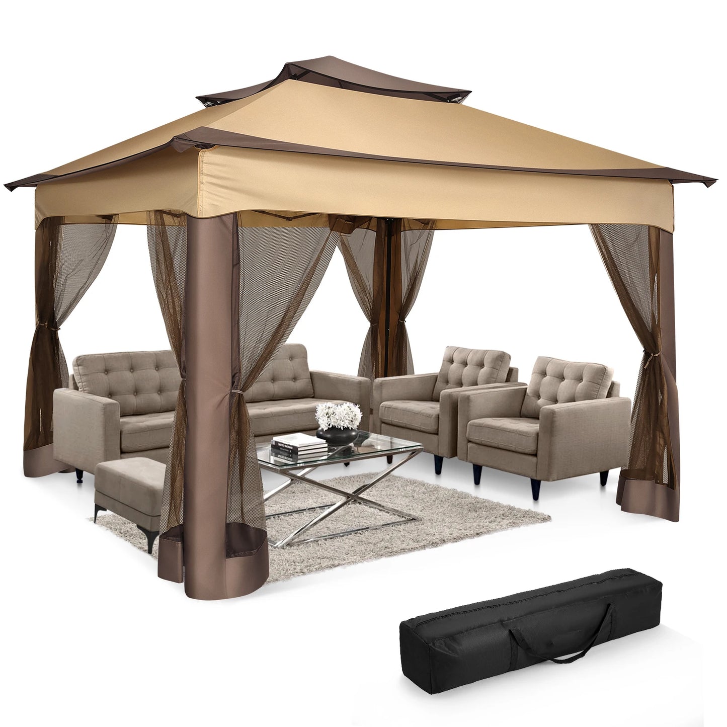 TooluckCN Pop Up Gazebo With Mosquito Netting Canopy