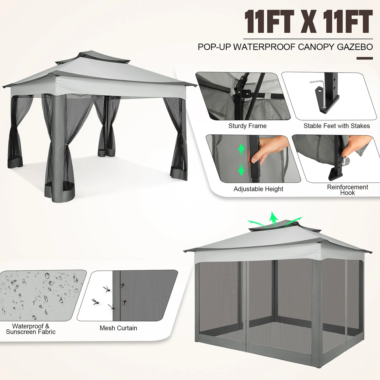 TooluckCN Pop Up Gazebo With Mosquito Netting Canopy