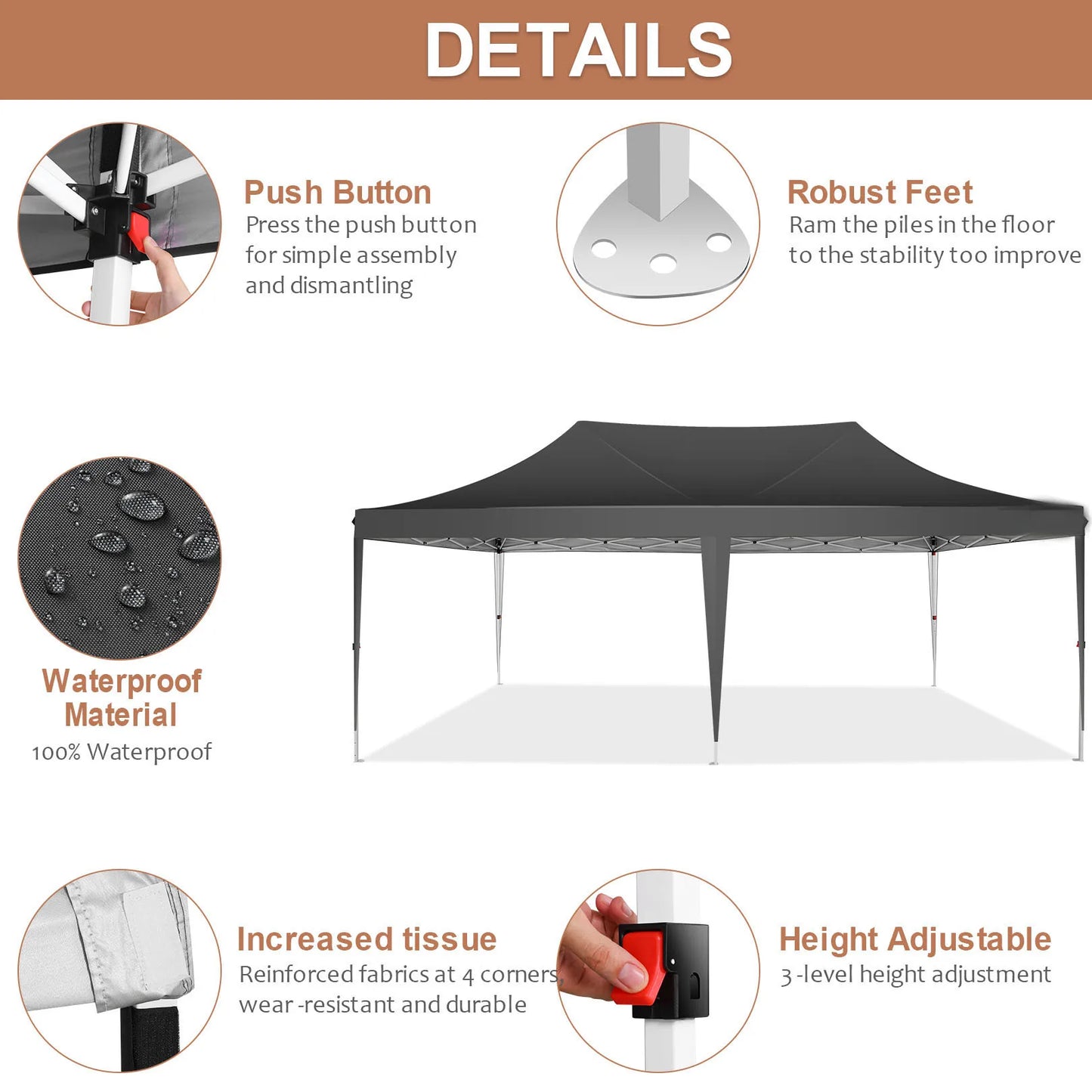 COBIZICN Pop Up Gazebo Canopy UV50 Plus Waterproof Party Tent