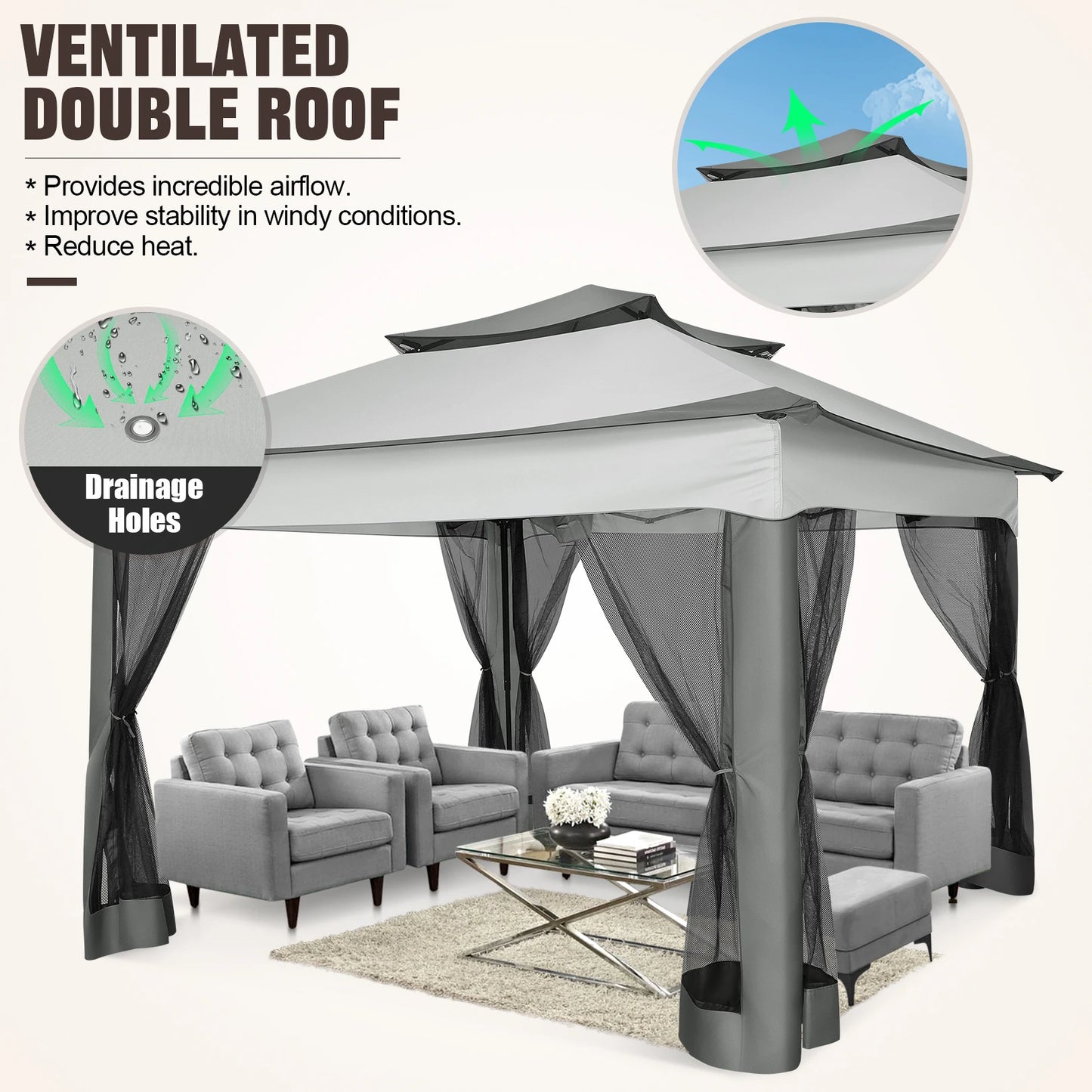 TooluckCN Pop Up Gazebo With Mosquito Netting Canopy