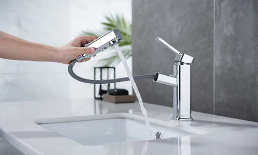 DQOK Pull Out Basin Faucet For Bathroom Chrome Brass Modern