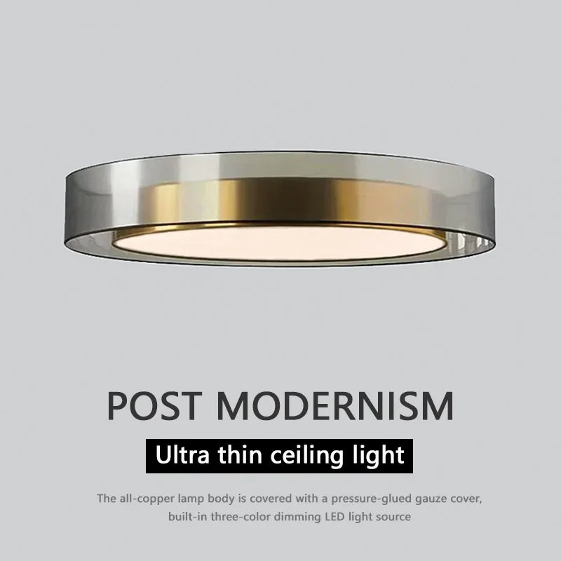 LED Ceiling Light All Copper Modern Nordic Round Decorative Light for Living Room and Bedroom