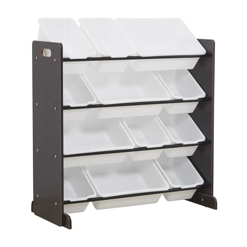 Kids Toy Storage Organizer with 12 Plastic Bins Espresso White