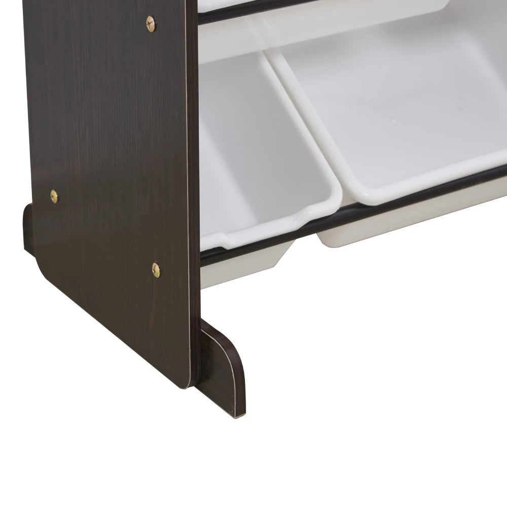 Kids Toy Storage Organizer with 12 Plastic Bins Espresso White