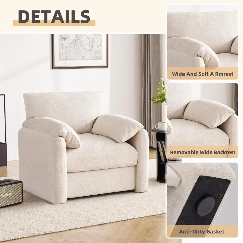 Chenille Oversized Armchair 38.6 Inch Wide Accent Chairs for Living Room and Bedroom Modern Lounge Chair Upholstered Mid Century