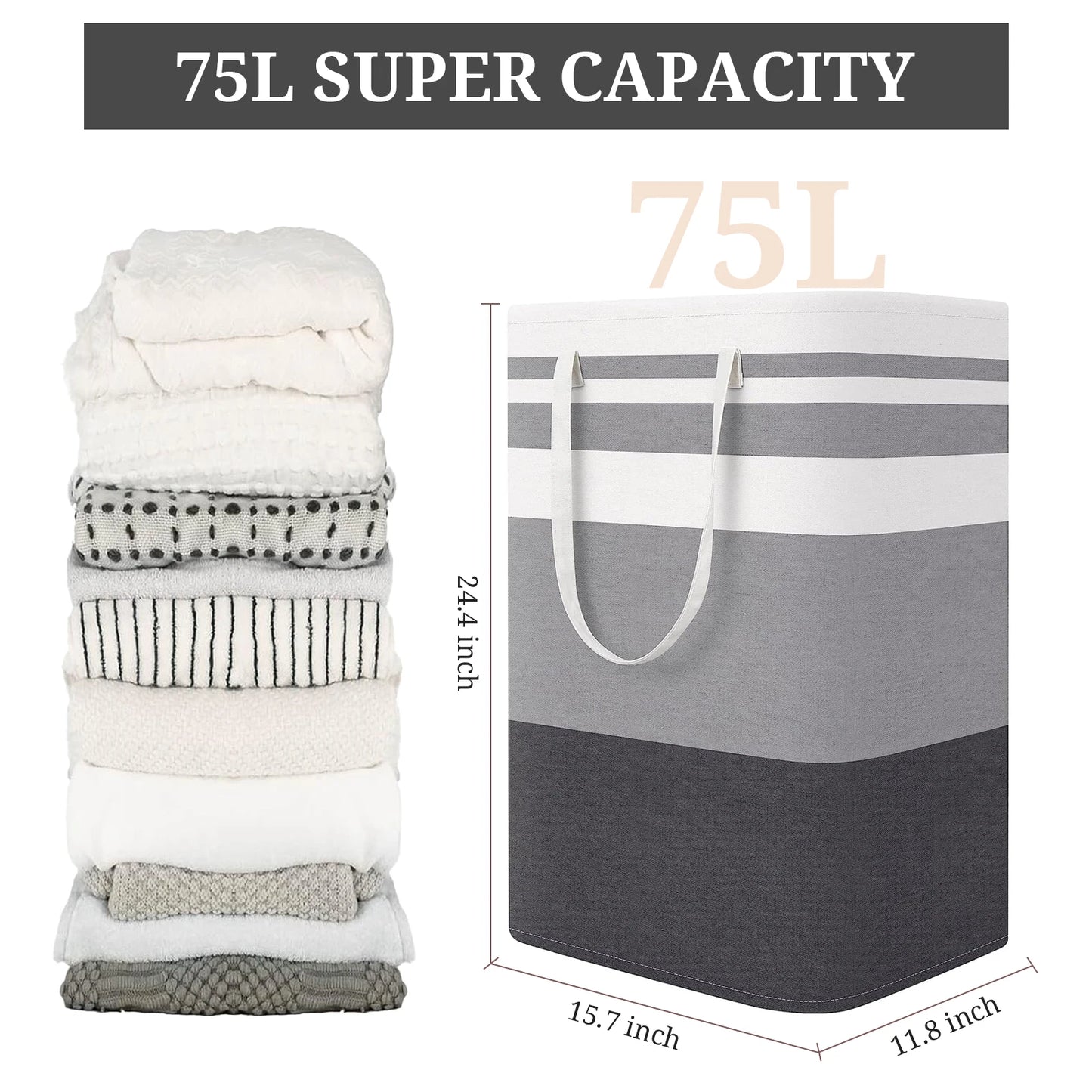 2 Piece Large Laundry Basket Set with Extended Handles Gradient Gray Laundry Basket for Clothes and Toys
