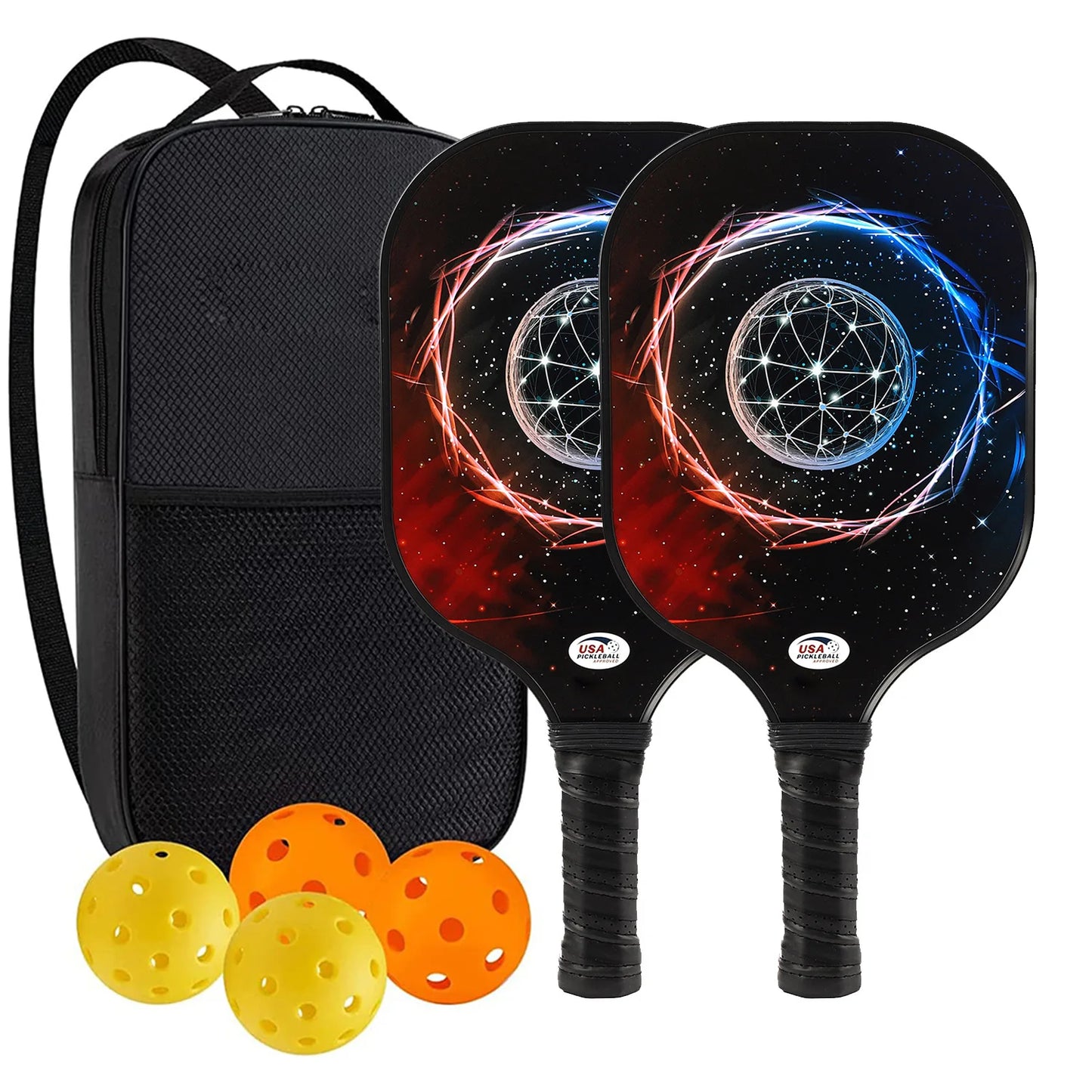 Pickleball Paddles USAPA Approved Set with Honeycomb Core and Carrying Bag Includes 4 Balls Perfect for Indoor and Outdoor Play