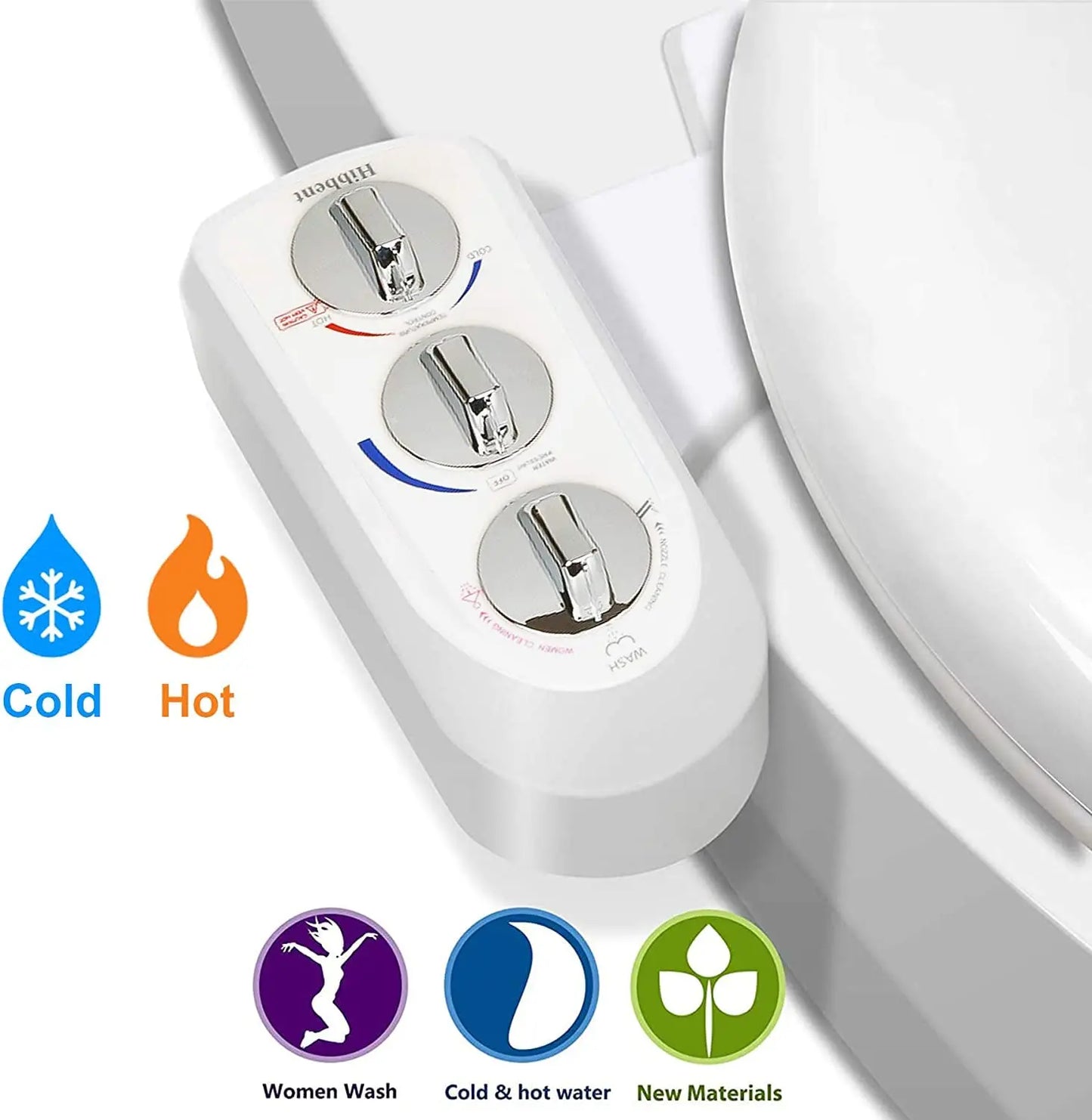 Hibbent Toilet Seat Bidet Dual Nozzle Hot Cold Water