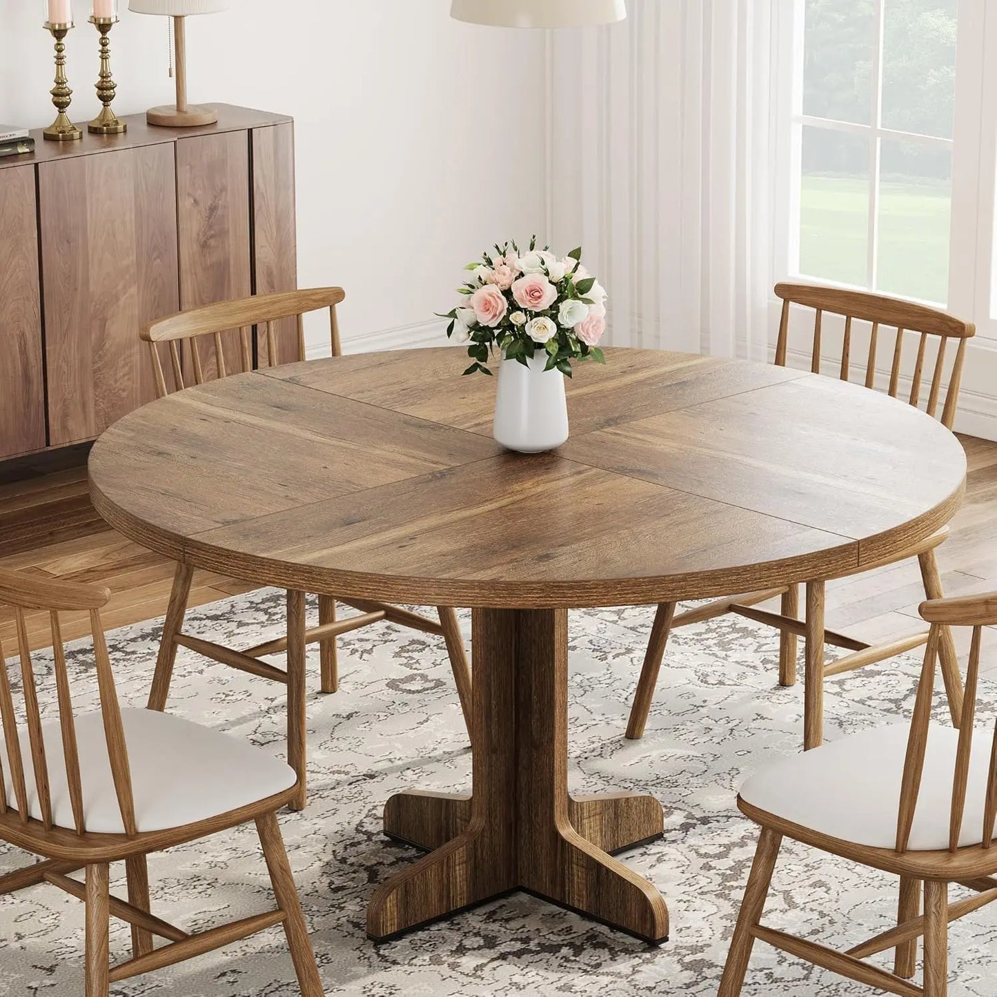 Studyset Round Dining Table For 4 Farmhouse Wood Base