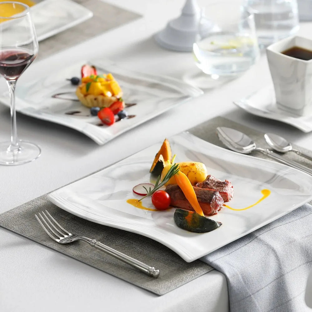 Malacasa Flora Marble Porcelain Dinnerware Set 30 Piece