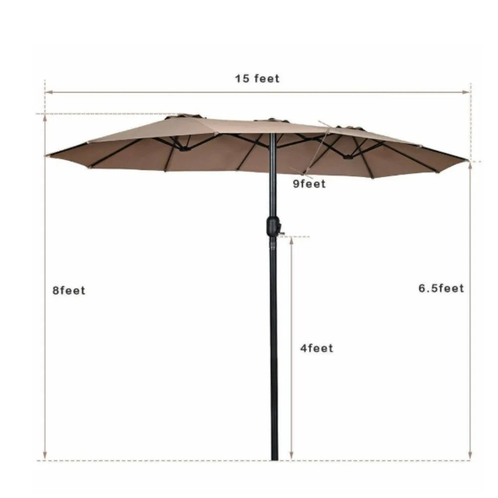 Outdoor 15 Feet Steel Market Patio Umbrella Double Sided Twin Umbrella with Crank