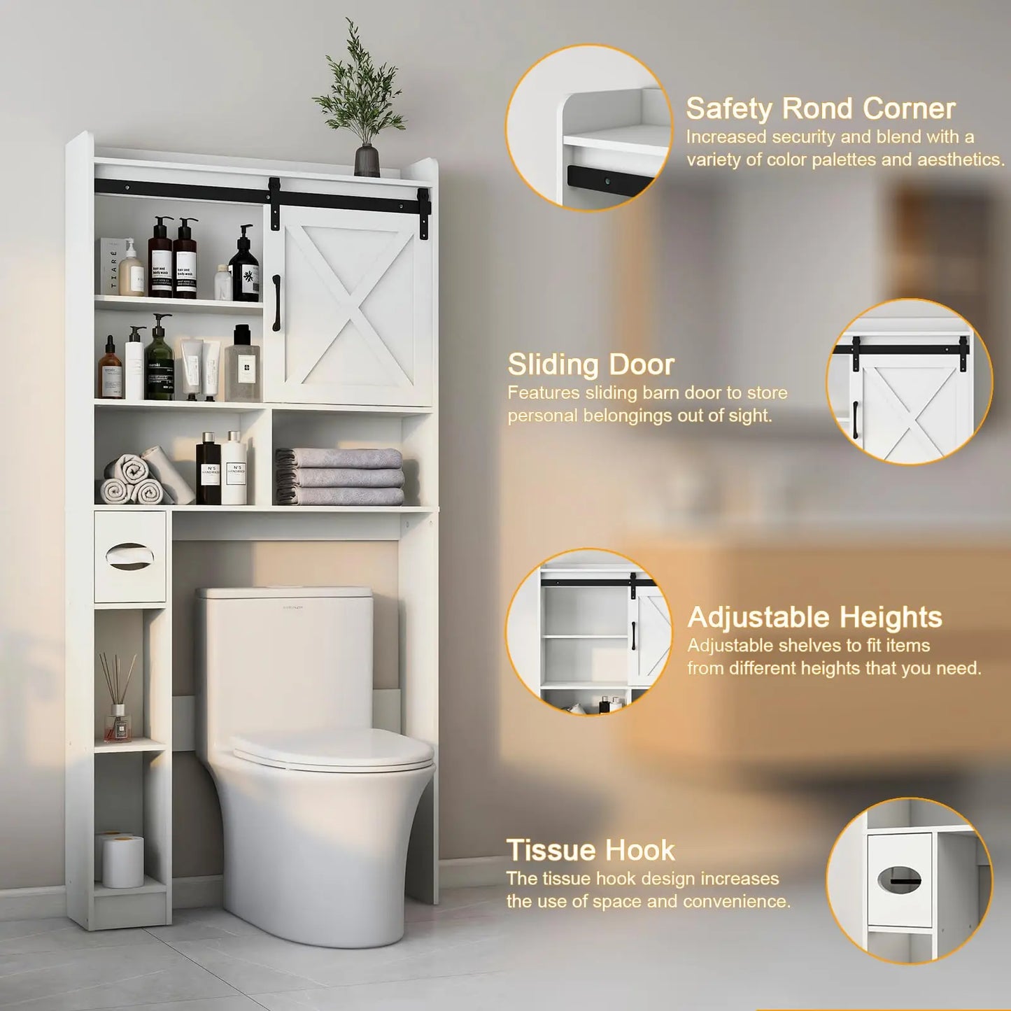 Vabches Over the Toilet Storage Cabinet With Toilet Paper Holder