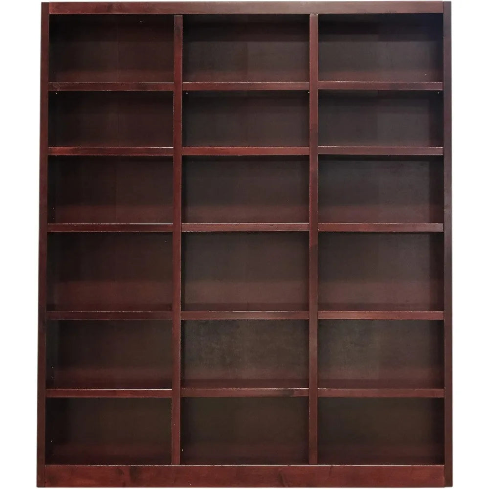 Traditional 84 Inch Tall 18 Shelf Triple Wide Wood Bookcase in Dry Oak